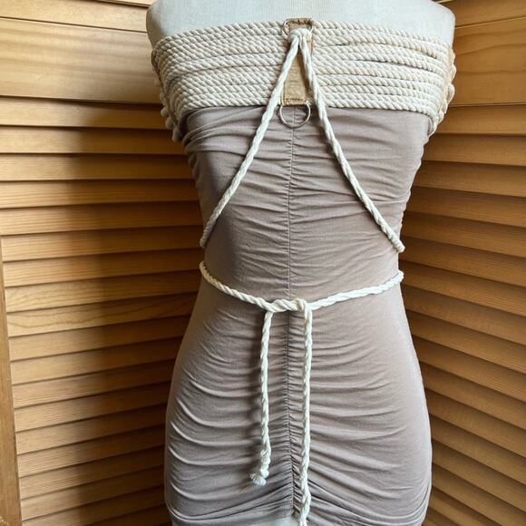 Sass & Bide Short Bodycon Mini Dress or Top Taupe Size 2 NWOT y2k bandage - Picture 3 of 6